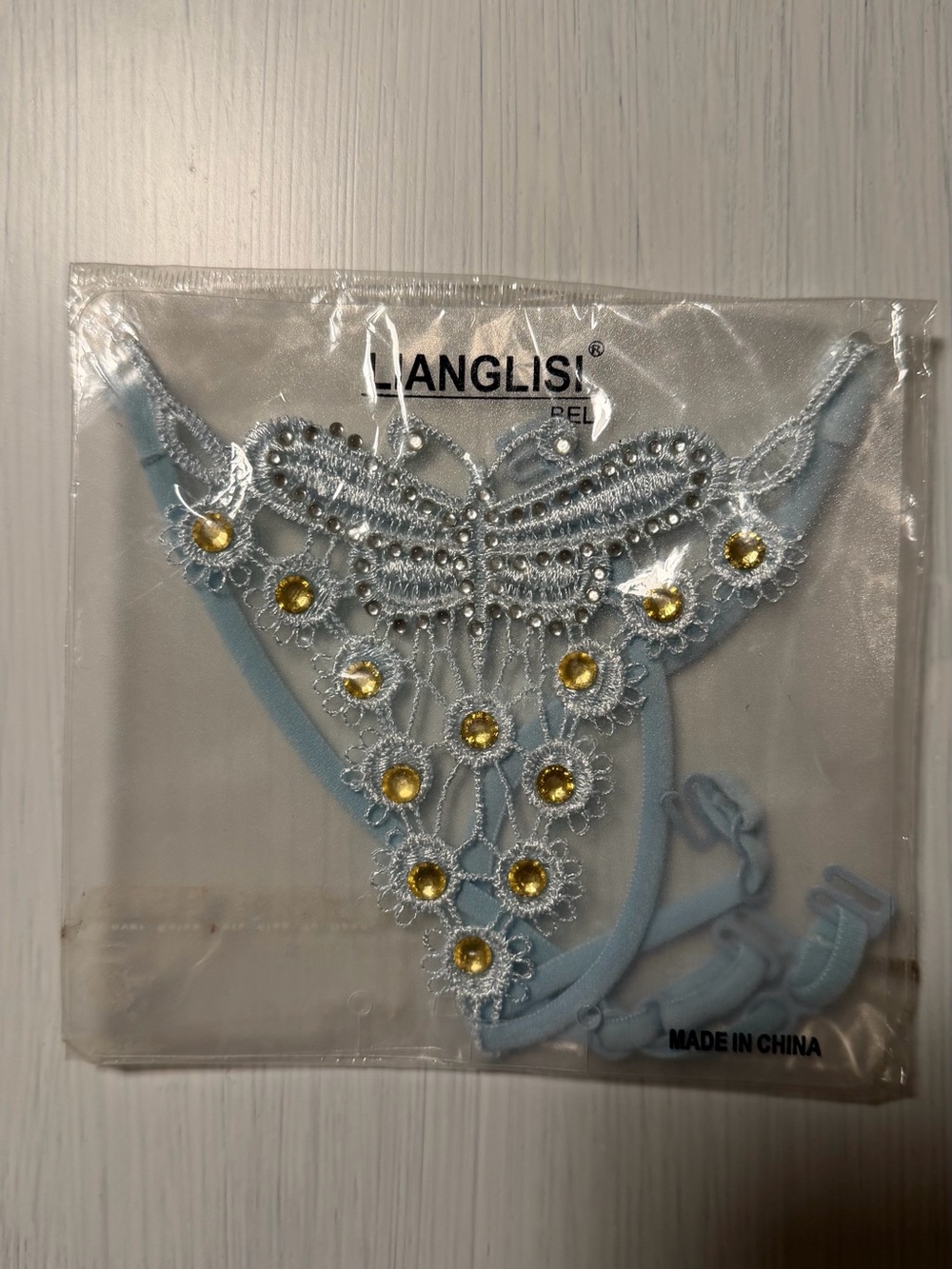 NEW LIANGLISI Blue Butterfly Lace Rhinestone Bra Straps Kawaii Fairycore Lolita